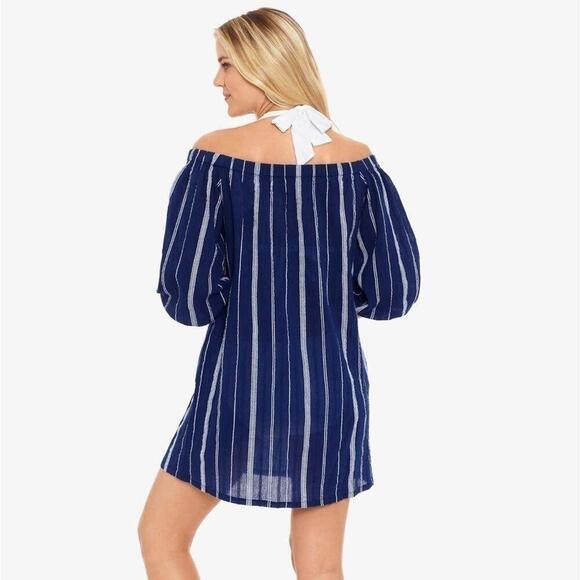 Lauren Ralph Lauren Cotton Off-the-Shoulder Cover-up Dress Blue White
Stripe M - Picture 4 of 10